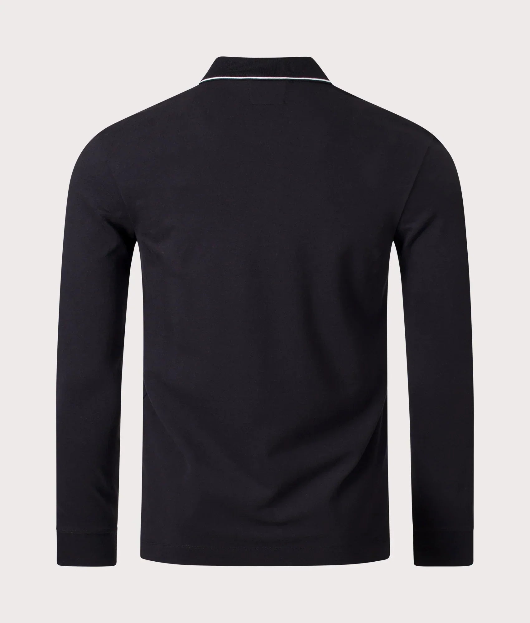 Cp Company 070A Slim Fit Long Sleeve Stretch Piquet Polo Shirt in Black