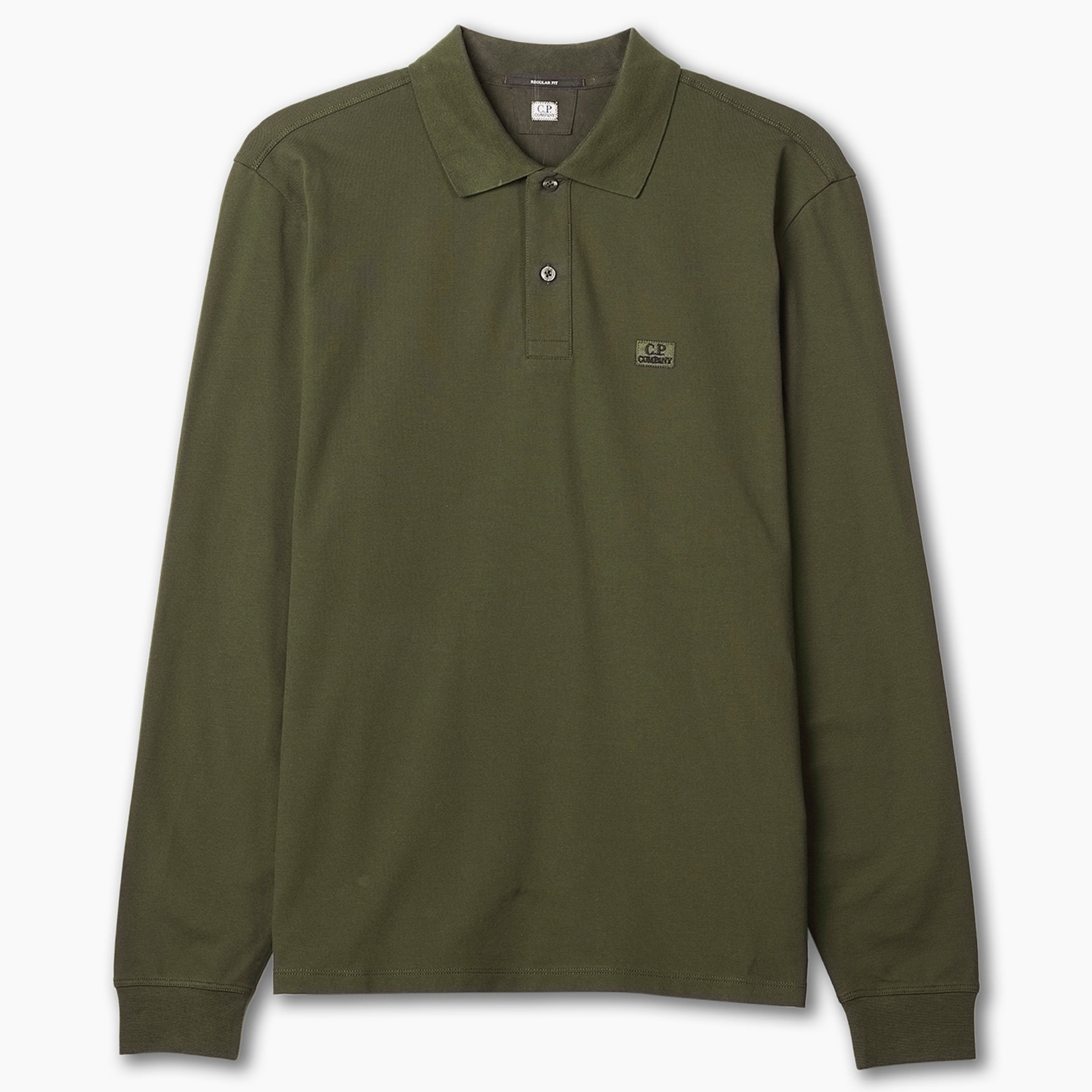 Cp Company 100A Stretch Piquet Long Sleeve Polo Shirt in Ivy Green
